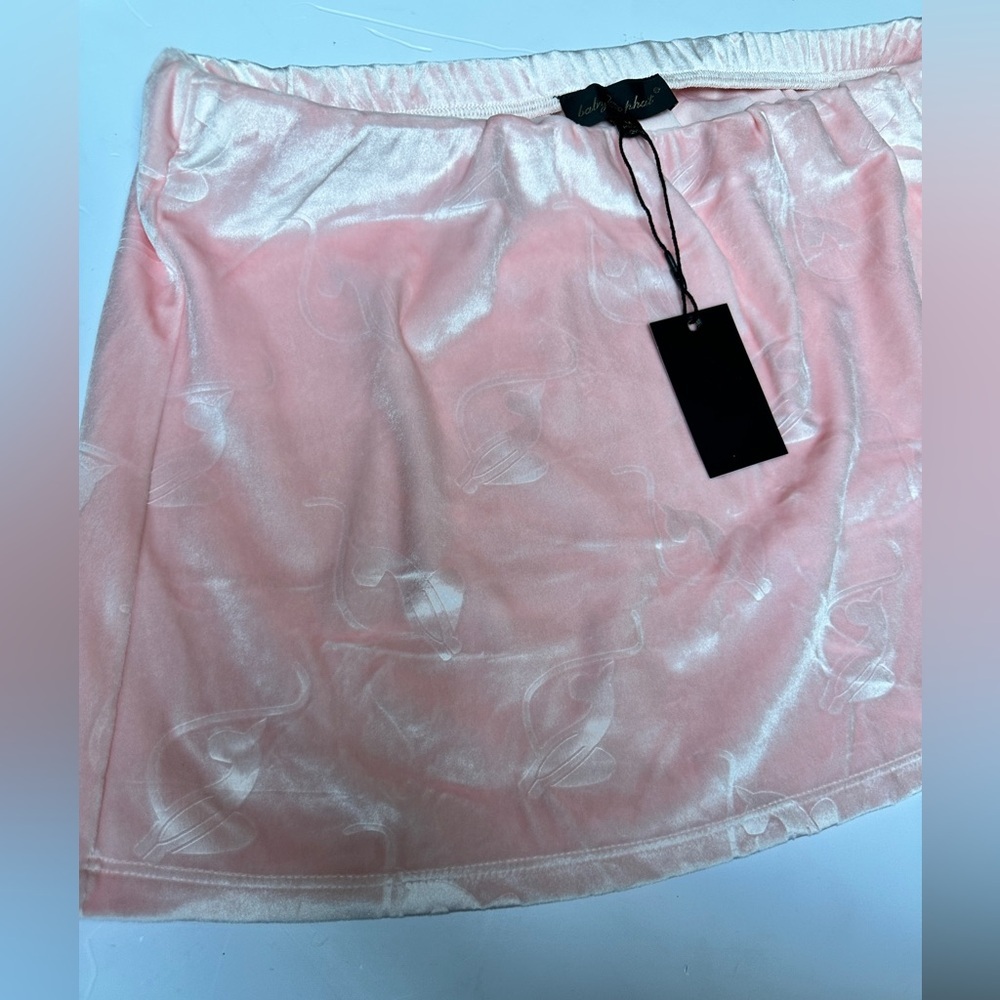 Baby Phat Pink Velvet Skirt Y2K Mini Skirt Butterfly Pattern New with Tags - Picture 4 of 7